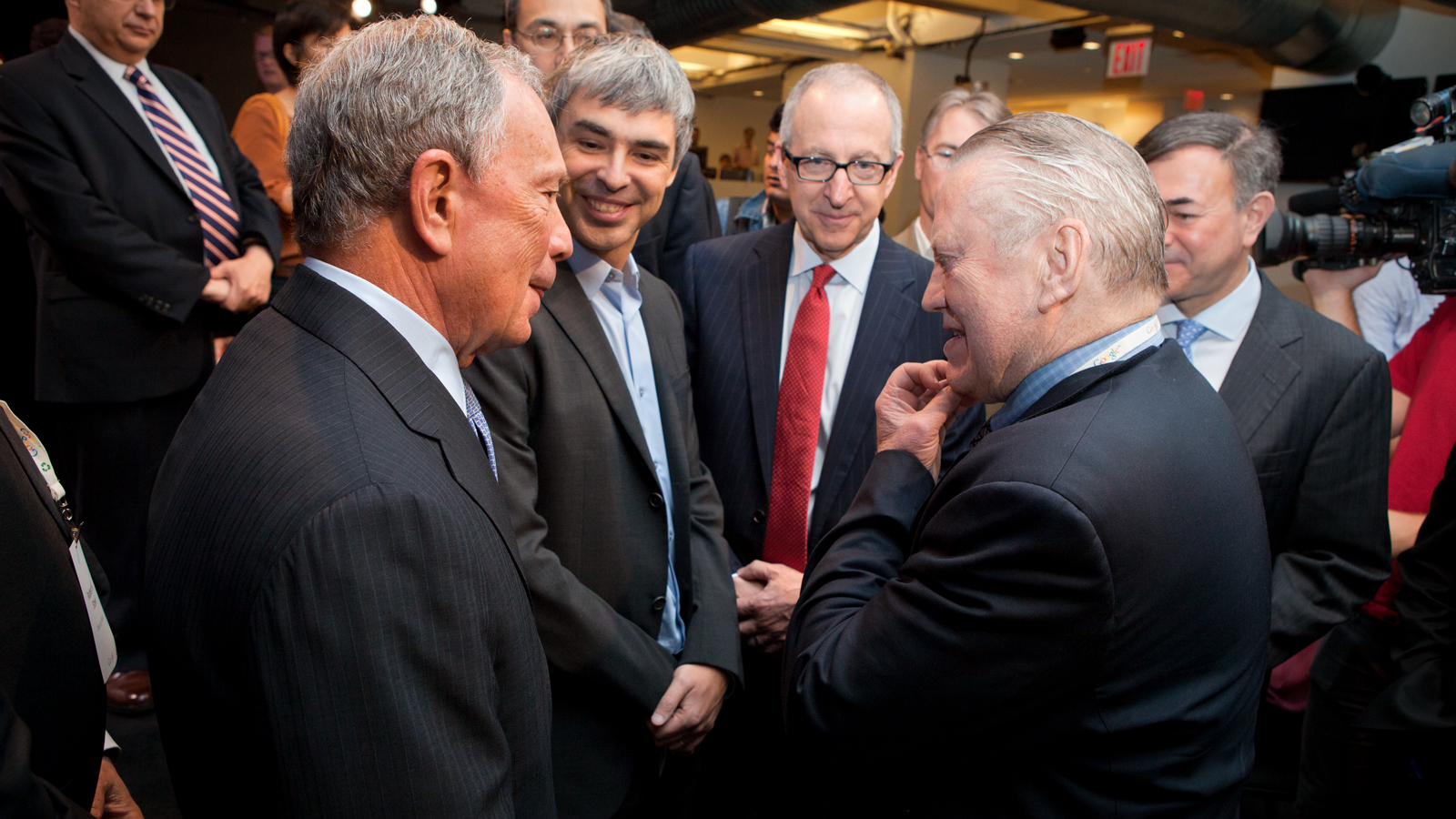 From left, then-New York City Mayor Michael Bloomberg, Google co-founder and CEO Larry Page, then-Cornell President David Skorton, Feeney and Robert Harrison ’76, then-chairman of the Cornell Board of Trustees, at a May 2012 press conference about Cornell Tech