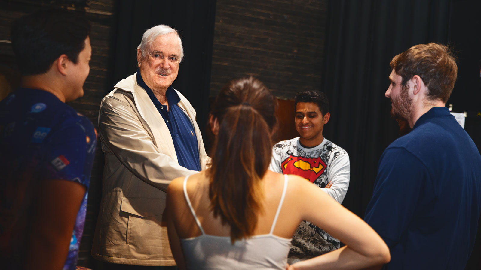 Actor John Cleese with Cornell University students at Cornell Cinema