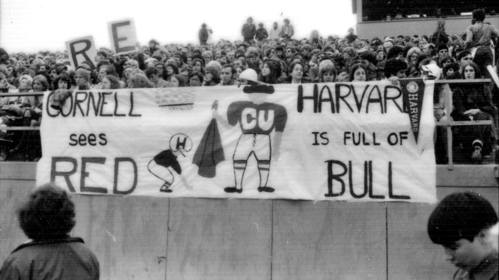 A provocative banner at Schoellkopf during a game against Harvard