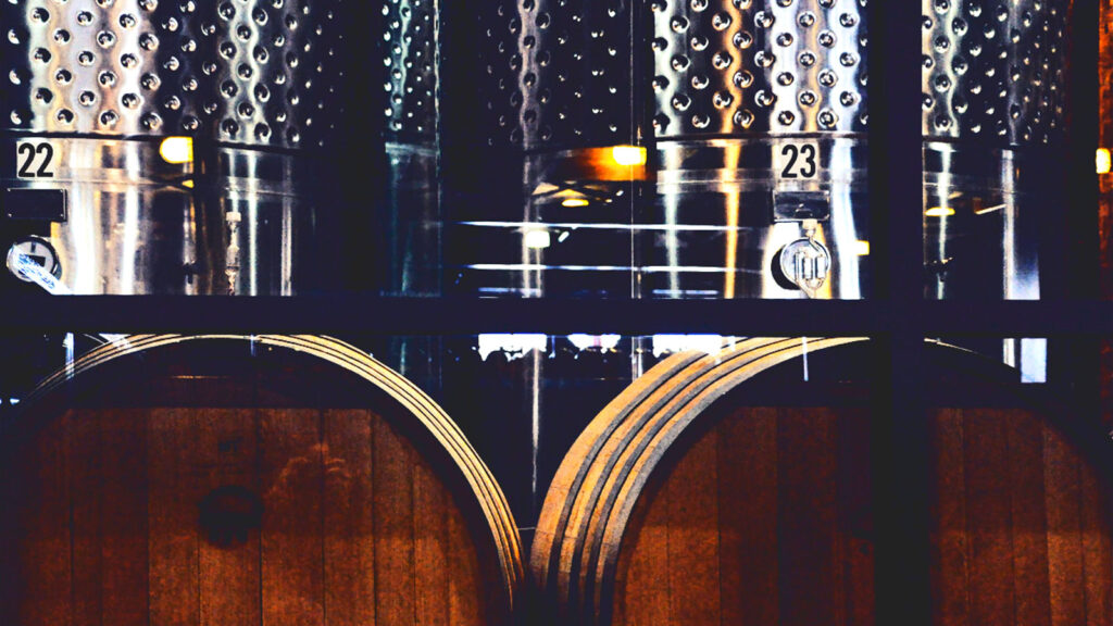 Wine vats and barrels at Johnson Estate Winery