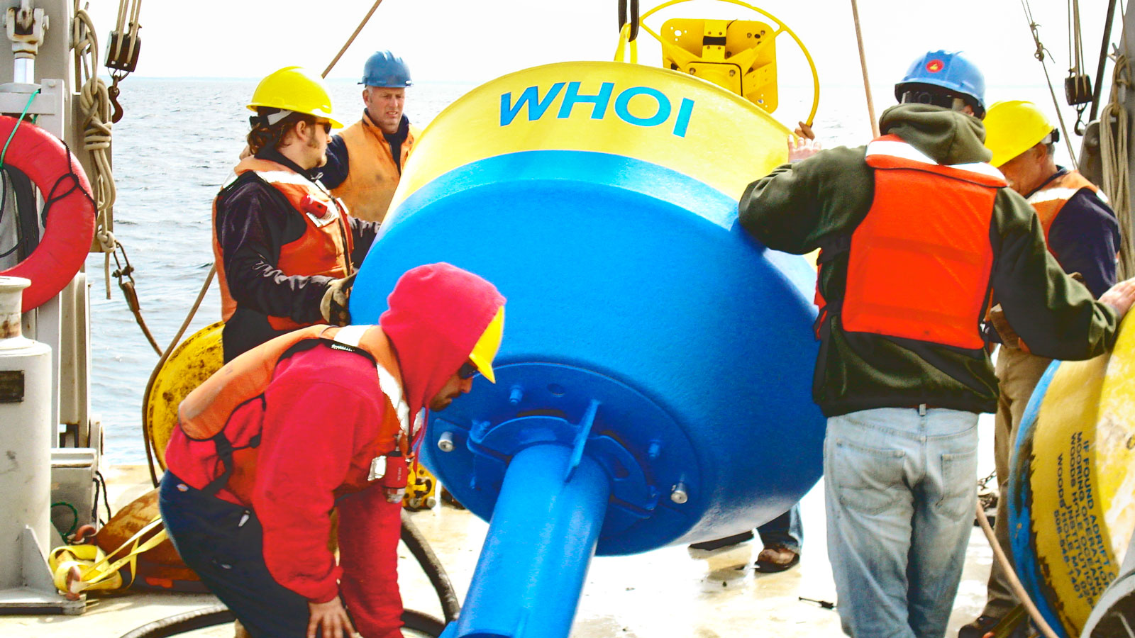 Deploying a sound buoy into the ocean