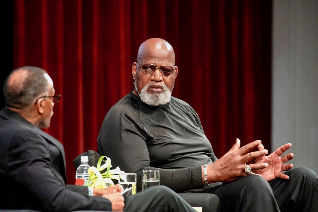 Harry Edwards at an on-campus talk in 2019