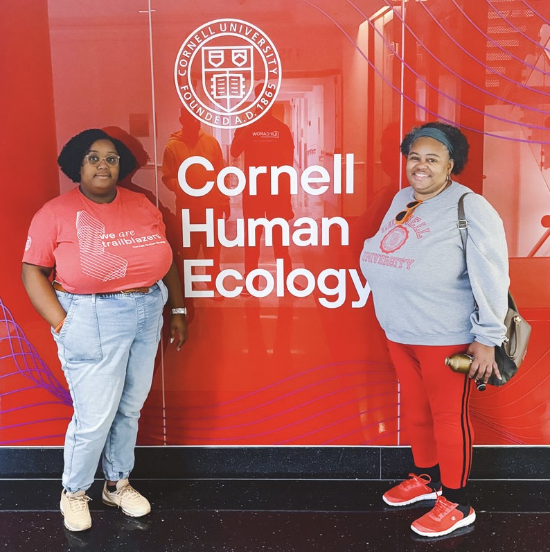 Michelle Brown-Grant ’88 (right) and Misha Inniss-Thompson ’16 in the Human Ecology Building