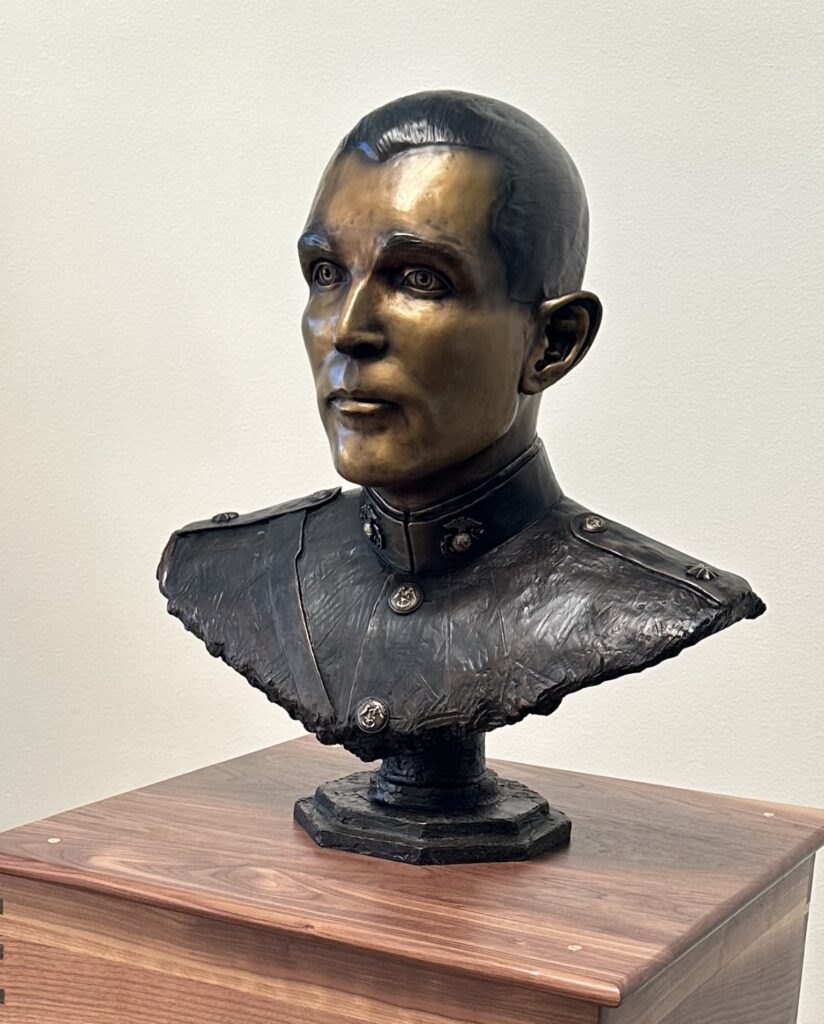 A bronze bust of Rick Gannon