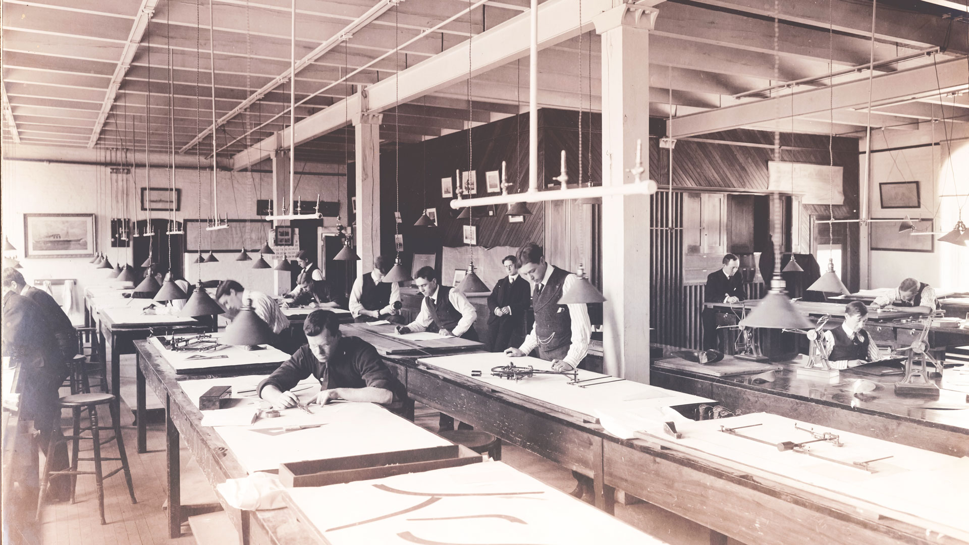 A mechanical drawing class in the Sibley School, ca. 1890s