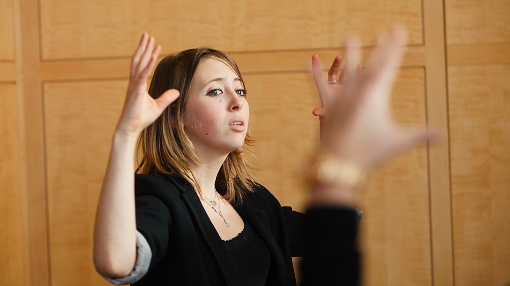 Jackie Rachaf ’14 teaches ASL to club members on campus in 2013