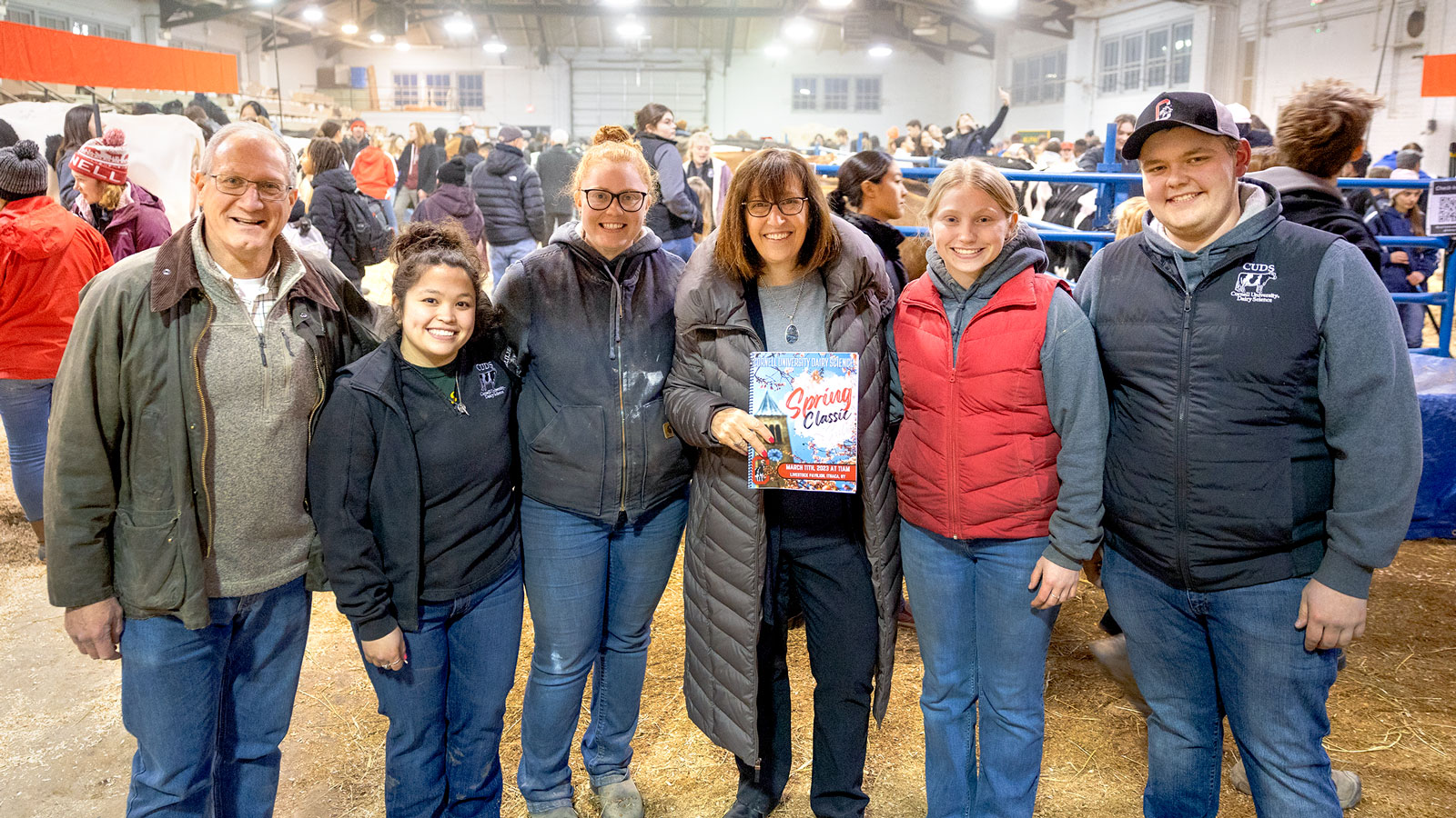 President Martha Pollack attends a Cornell Dairy Club open house event at the Livestock Pavilion in 2023