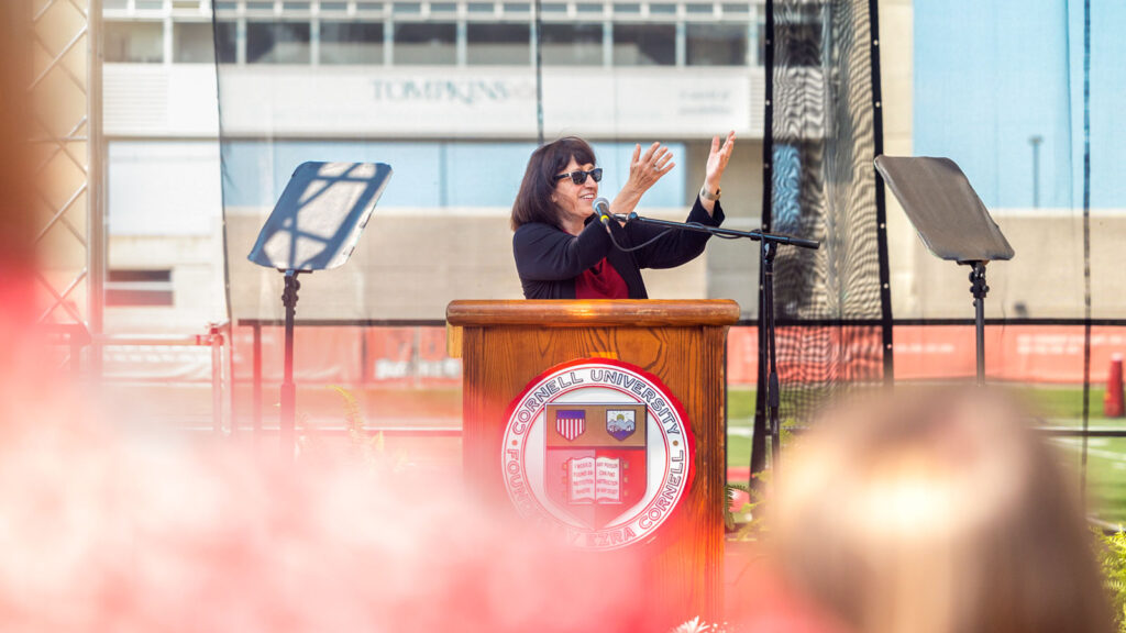 President Martha Pollack welcomes incoming first-year students at New Student Convocation in 2023