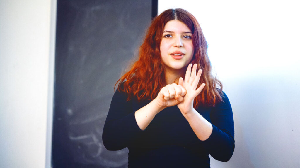 A student practices ASL in one of Schertz’s classes