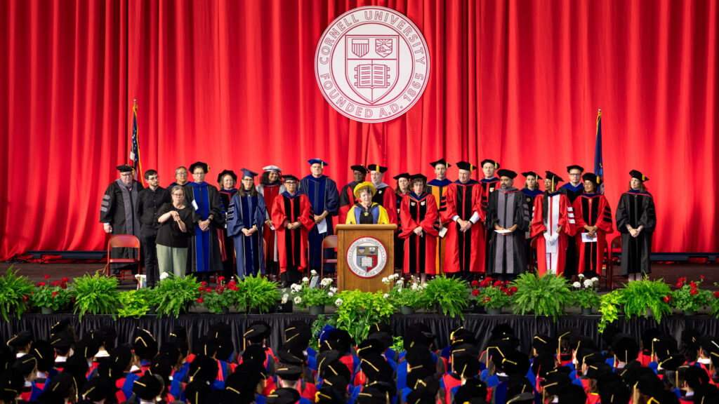 Stage view of the Ph.D. hooding ceremony as part of Commencement 2024 events