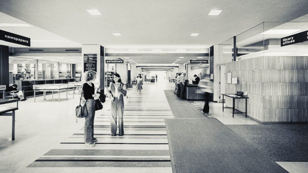View of Olin Library’s main floor in 1972