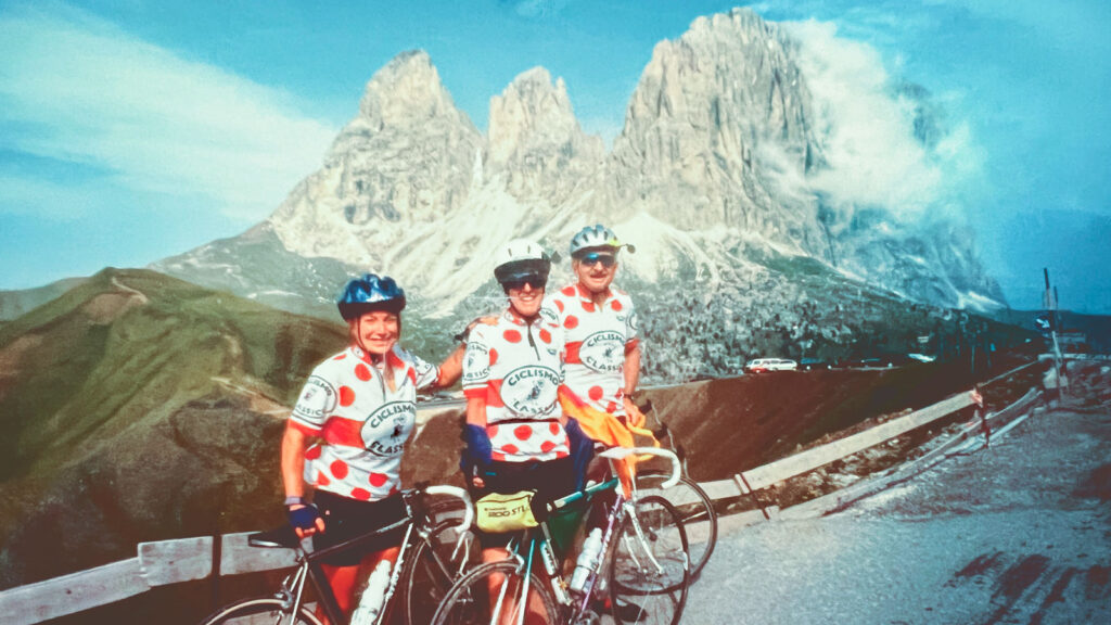 Lauren Hefferon, left, with two other cyclists on a first tour to the Dolomite Mountains in northeast Italy in 1995
