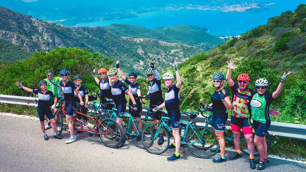 Participants during the cycling tour that goes from Florence to the island of Elba