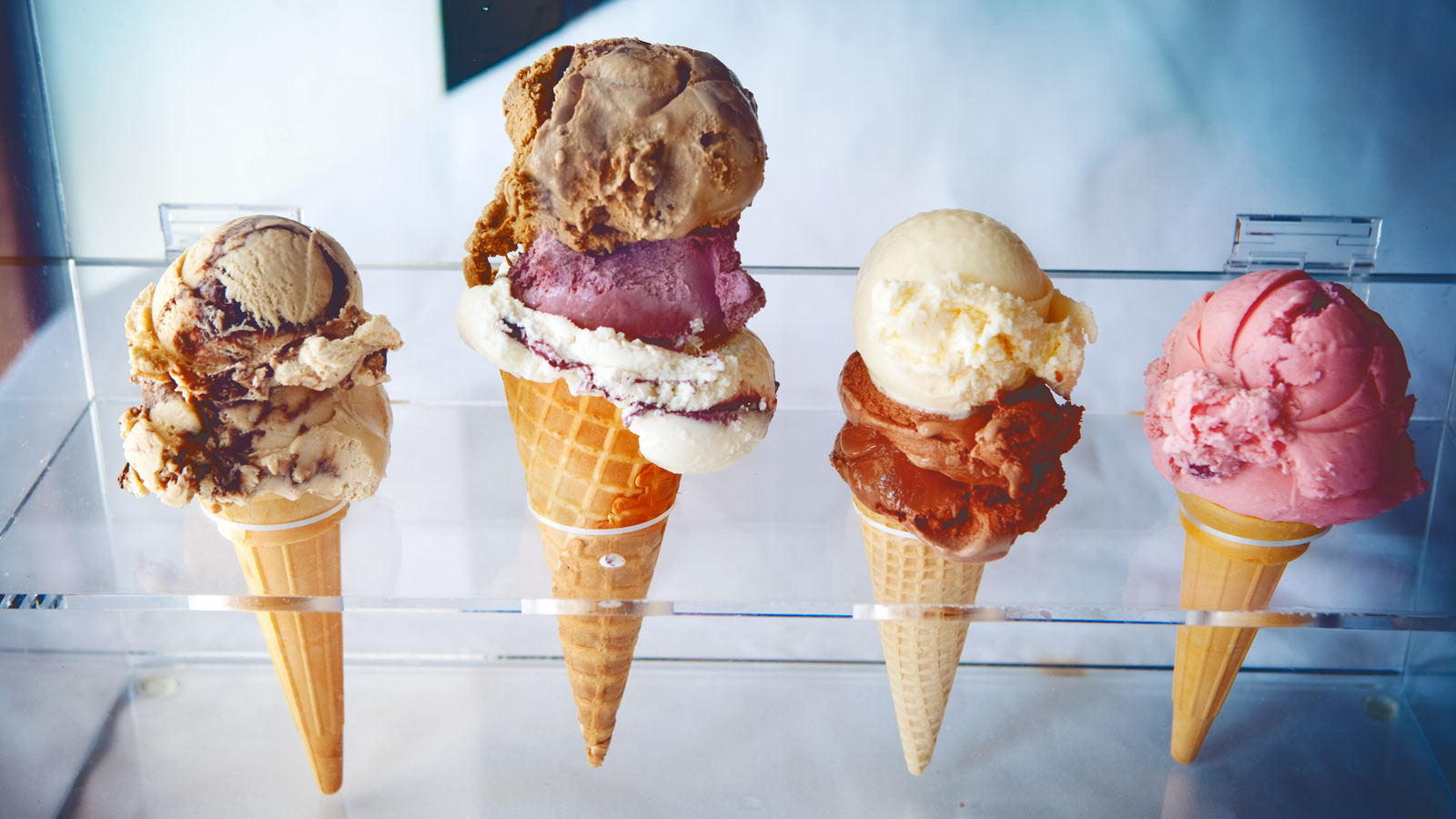 Four ice cream cones from the Dairy Bar