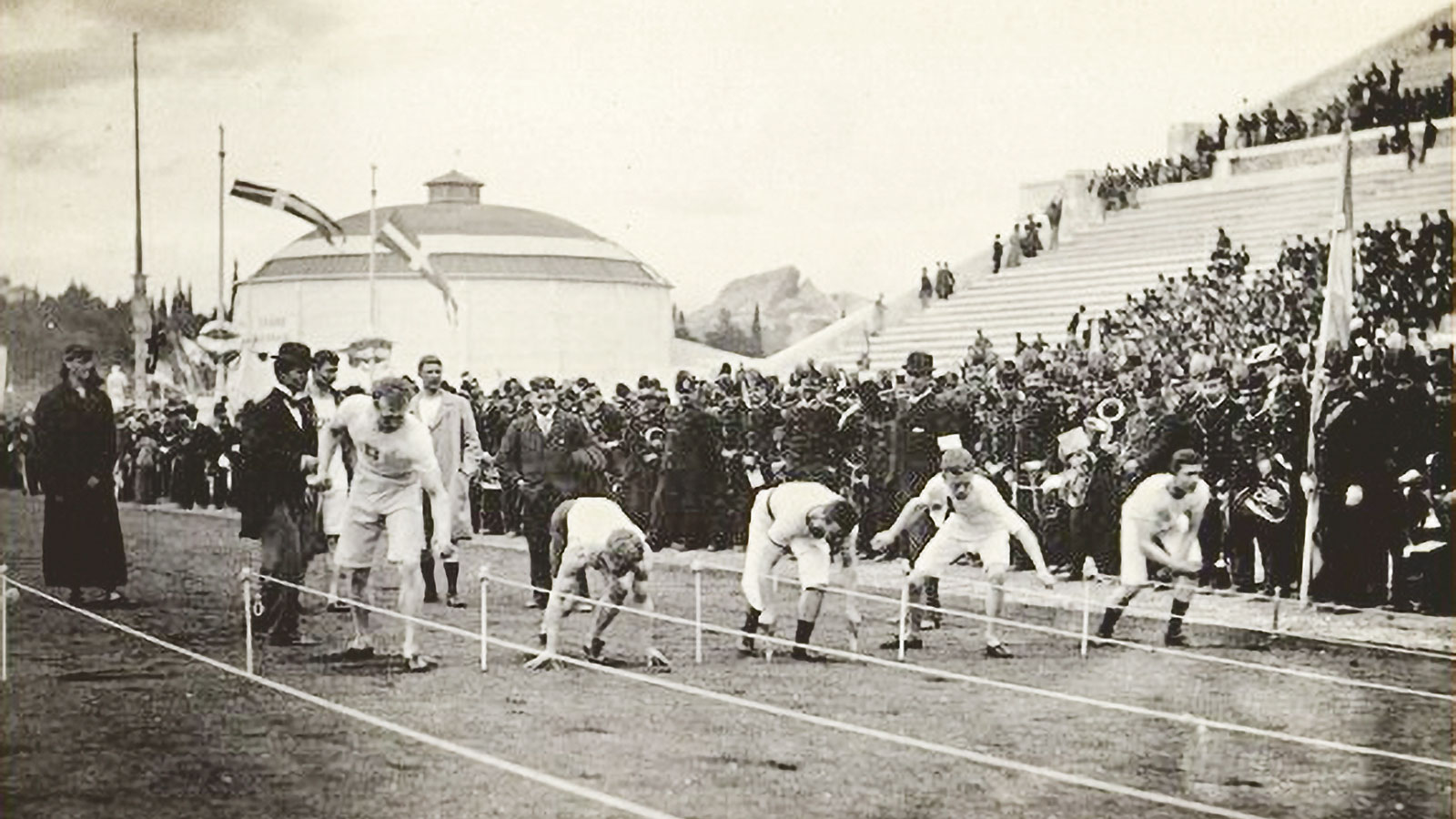 Runnings preparing for a race at the 1896 Summer Olympics