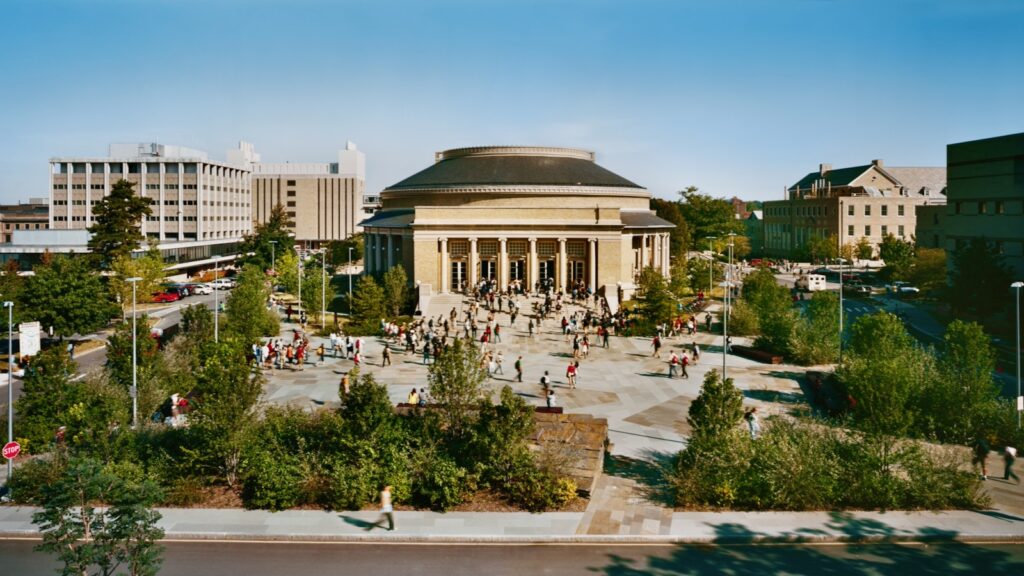 View of Bailey Plaza and Bailey Hall on the Cornell campus