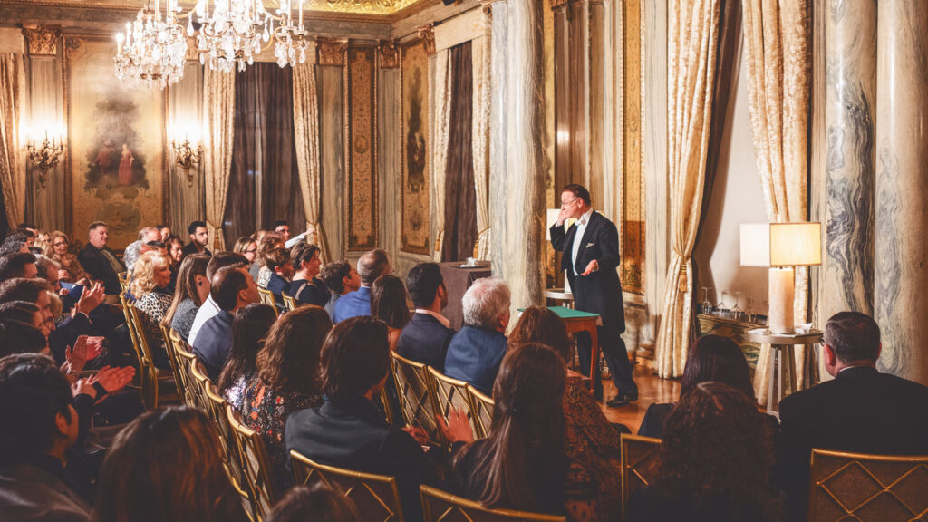 Steve Cohen performs his “Chamber Magic” show in the ornate surroundings of a private suite in the Lotte New York Palace
