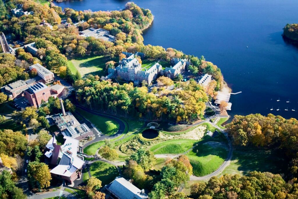 Aerial view of Wellesley College's Alumni Valley