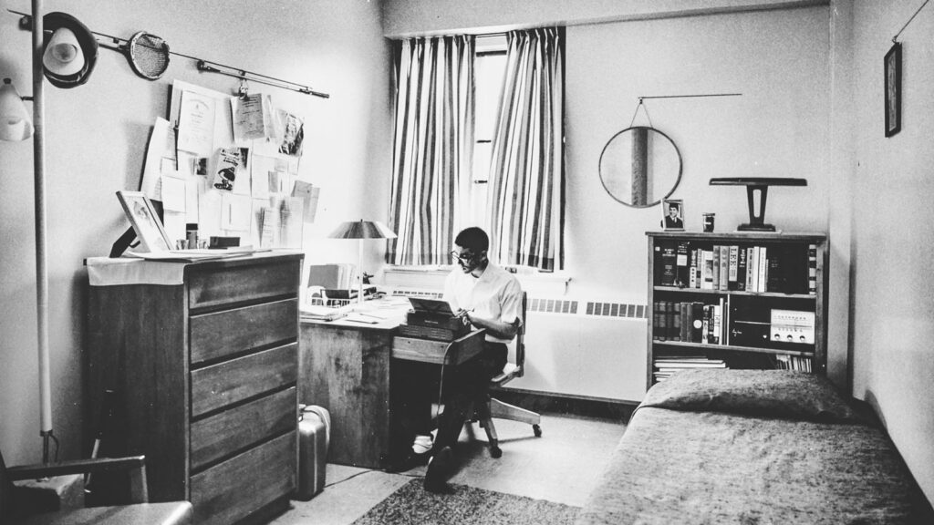 Student in a U-Hall dorm room, 1964