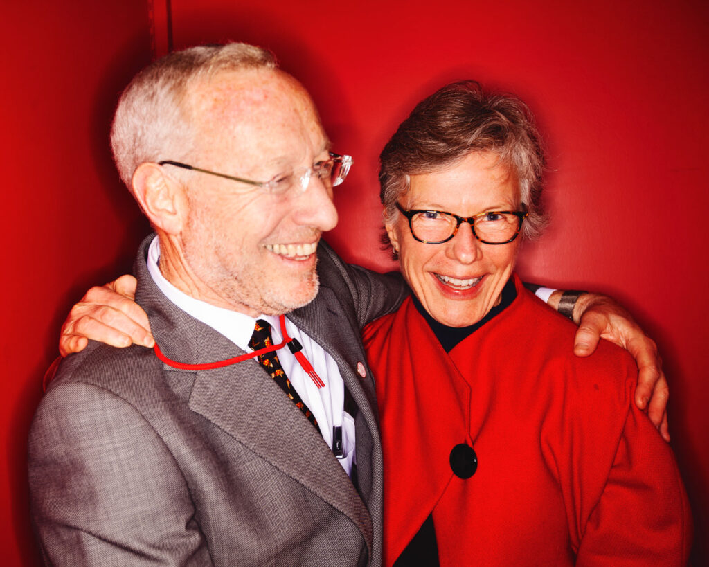 Mike Kotlikoff and wife Carolyn McDaniel pose in a photo booth at the 59th Service Recognition Dinner at Cornell in 2014