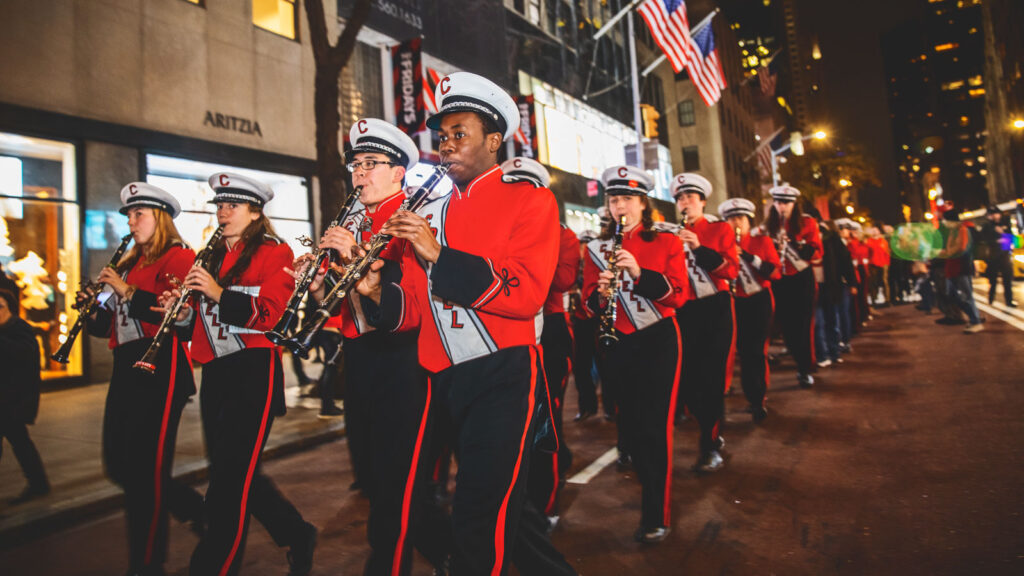 The Big Red Marching Band during the 2018 Sy Katz ’31 Parade in New York City