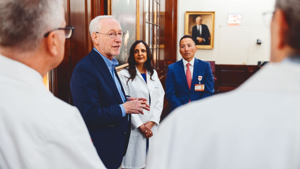 Interim President Mike Kotlikoff meets with doctors at Weil Cornell Medicine in New York City in 2024