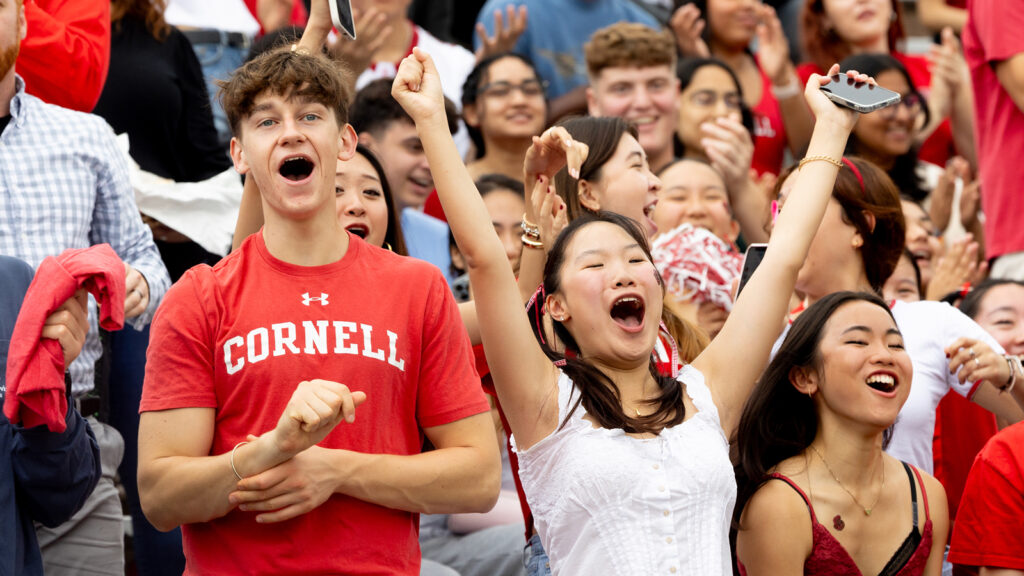 fans cheer during the Big Red football game at Schoellkopf Field during Homecoming 2024