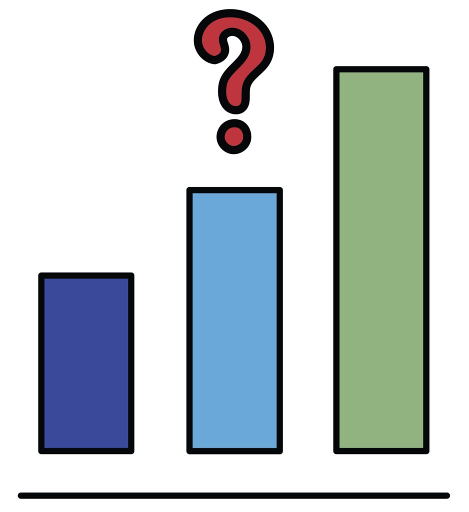 A graphic of a bar chart with a question mark hovering over it.