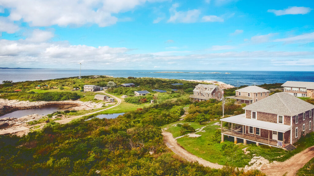 A panoramic view of the island from a drone.