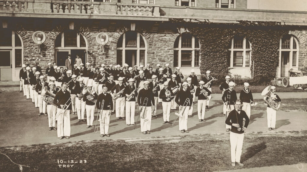 the marching band on Schoellkopf Field in 1923