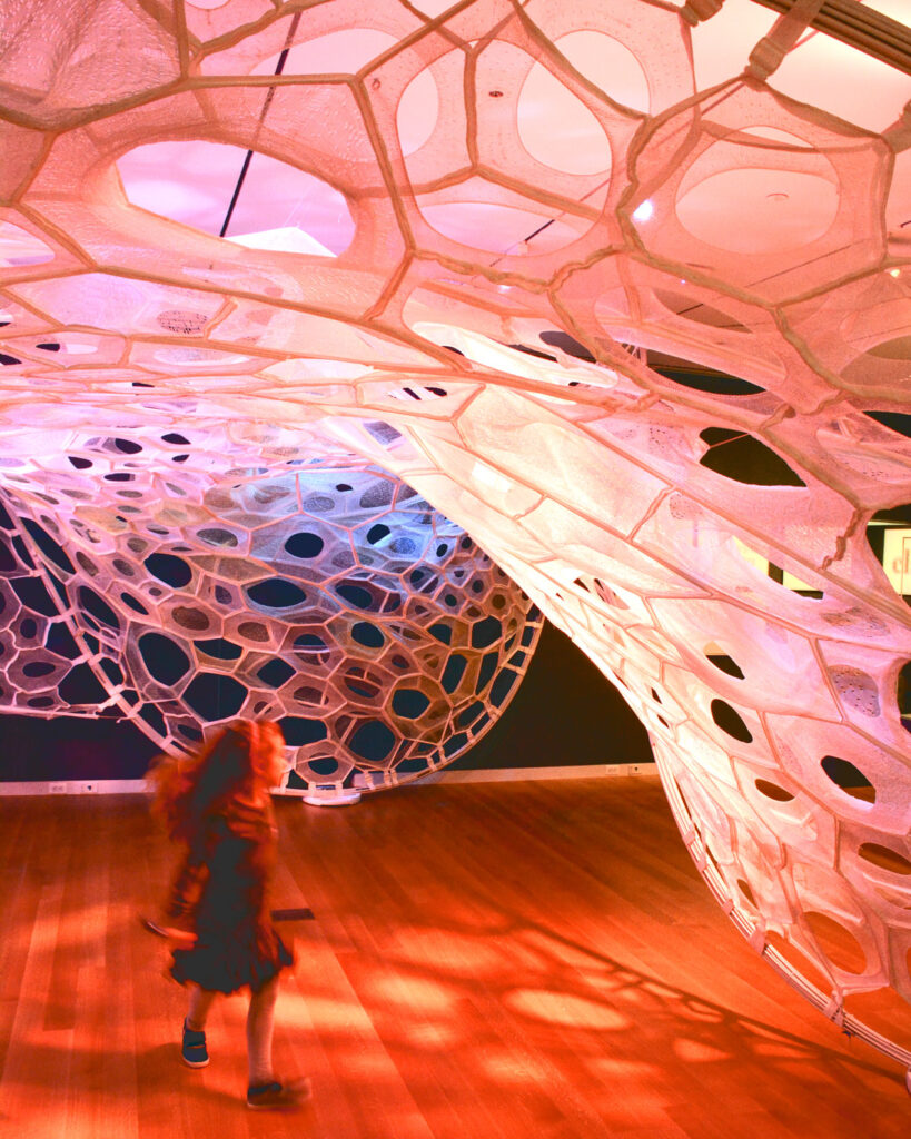 A view of Jenny Sabin's "PolyThread" installation at the Beauty-Cooper Hewitt Design Triennial in 2016