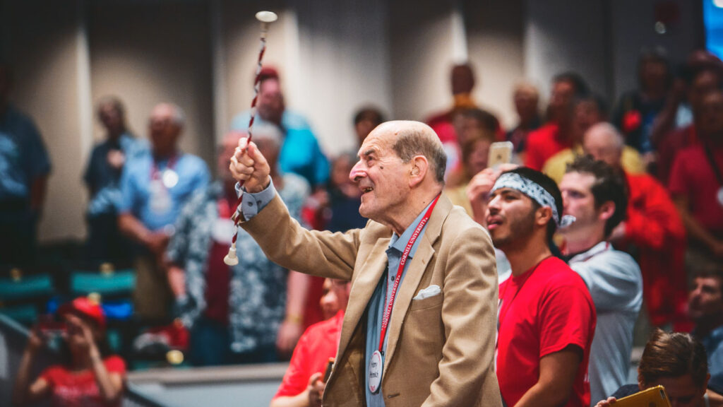 Dr. Henry Heimlich '41, M.D. '43, conducts the Big Red Alumni Band while celebrating his 75th Cornell reunion in 2016