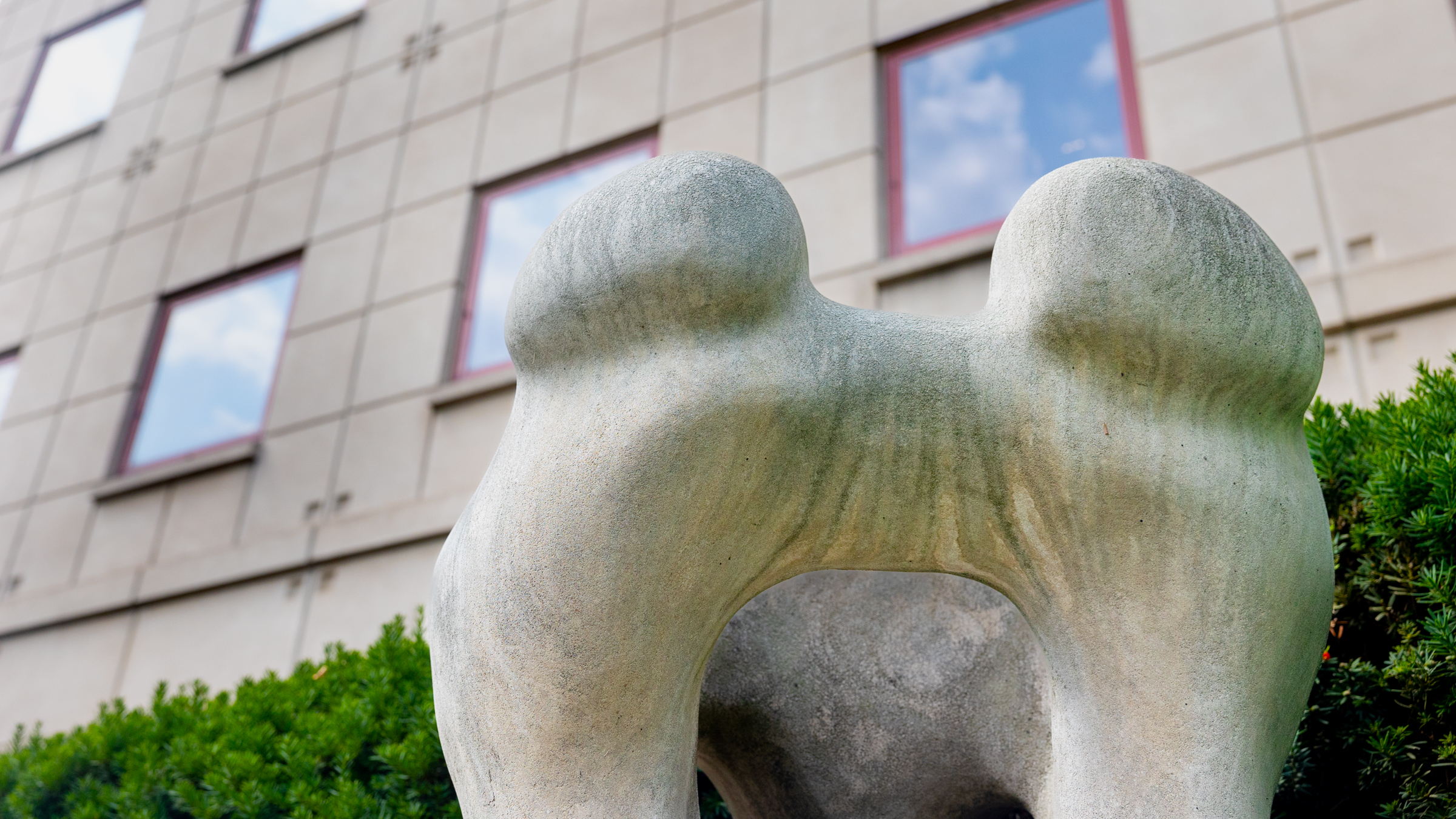 closeup of outdoor sculpture on Cornell campus as part of visual quiz