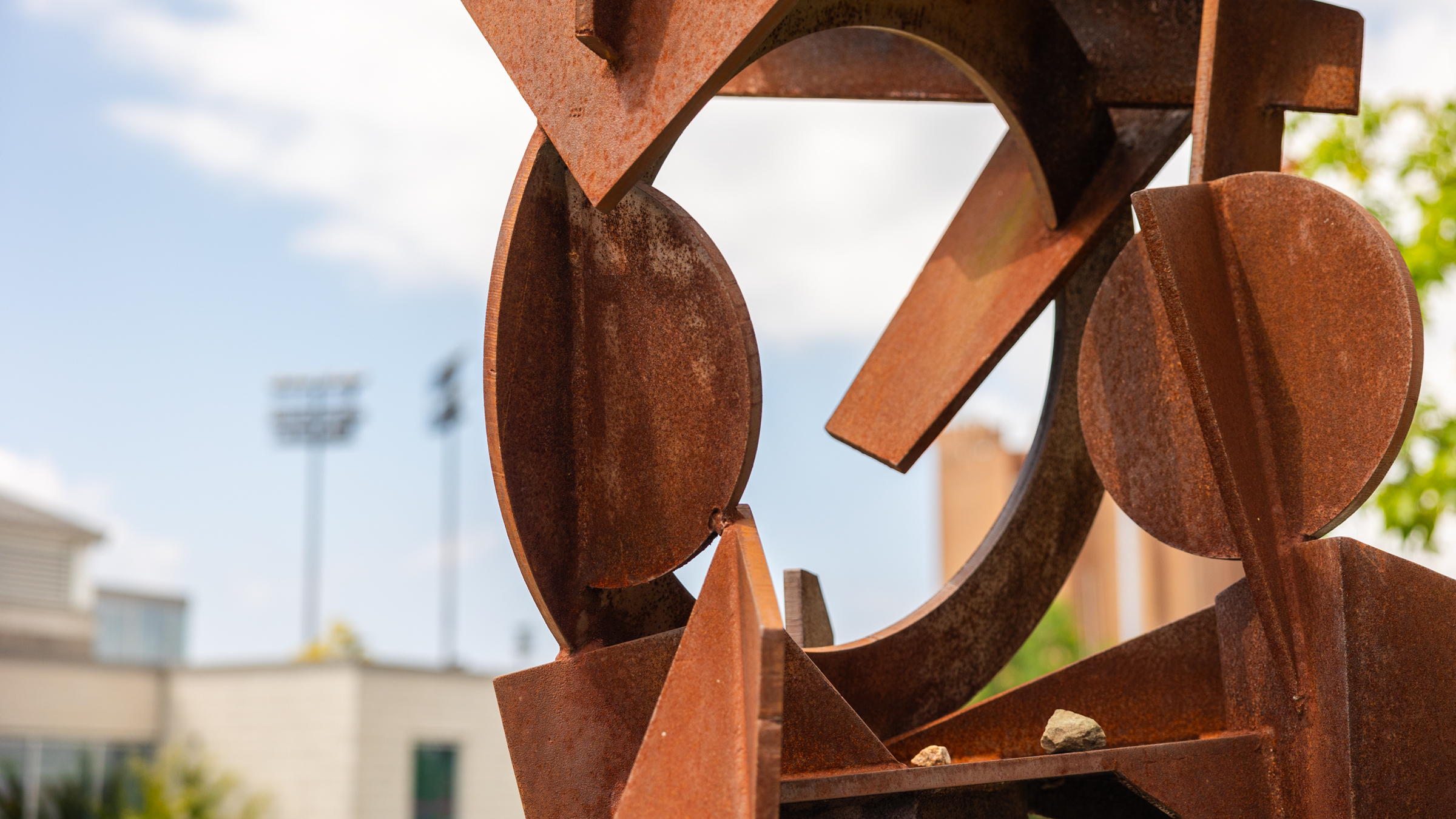 closeup of outdoor sculpture on Cornell campus as part of visual quiz