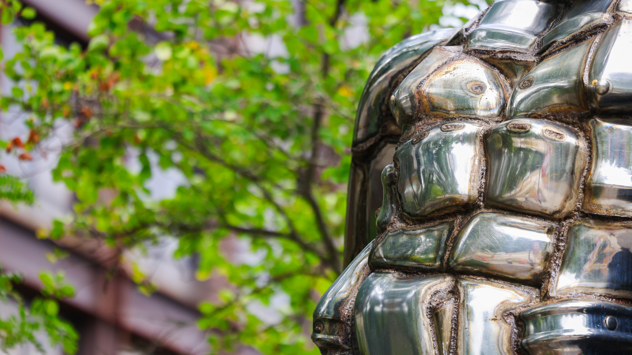 closeup of outdoor sculpture on Cornell campus as part of visual quiz