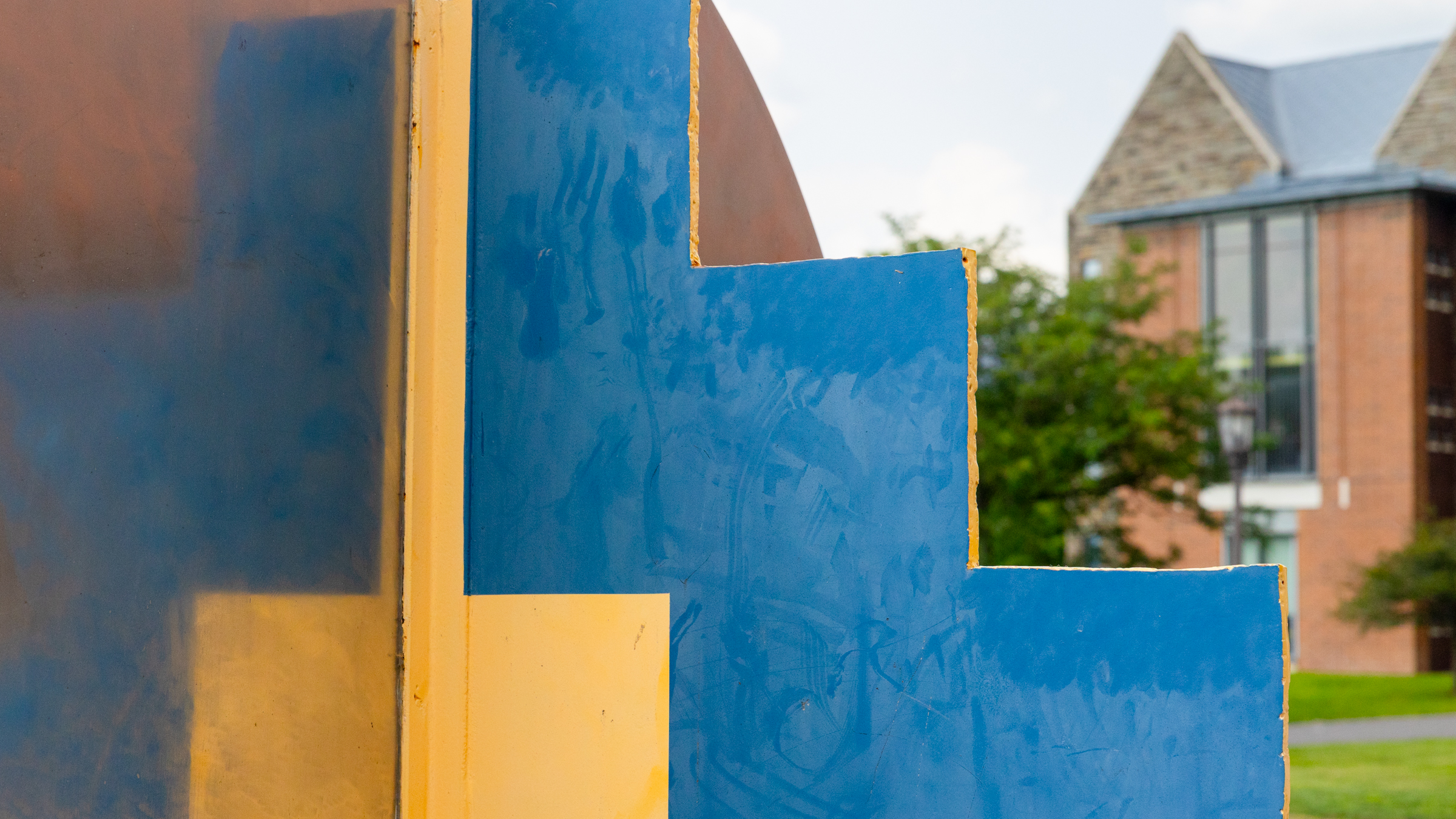 closeup of outdoor sculpture on Cornell campus as part of visual quiz