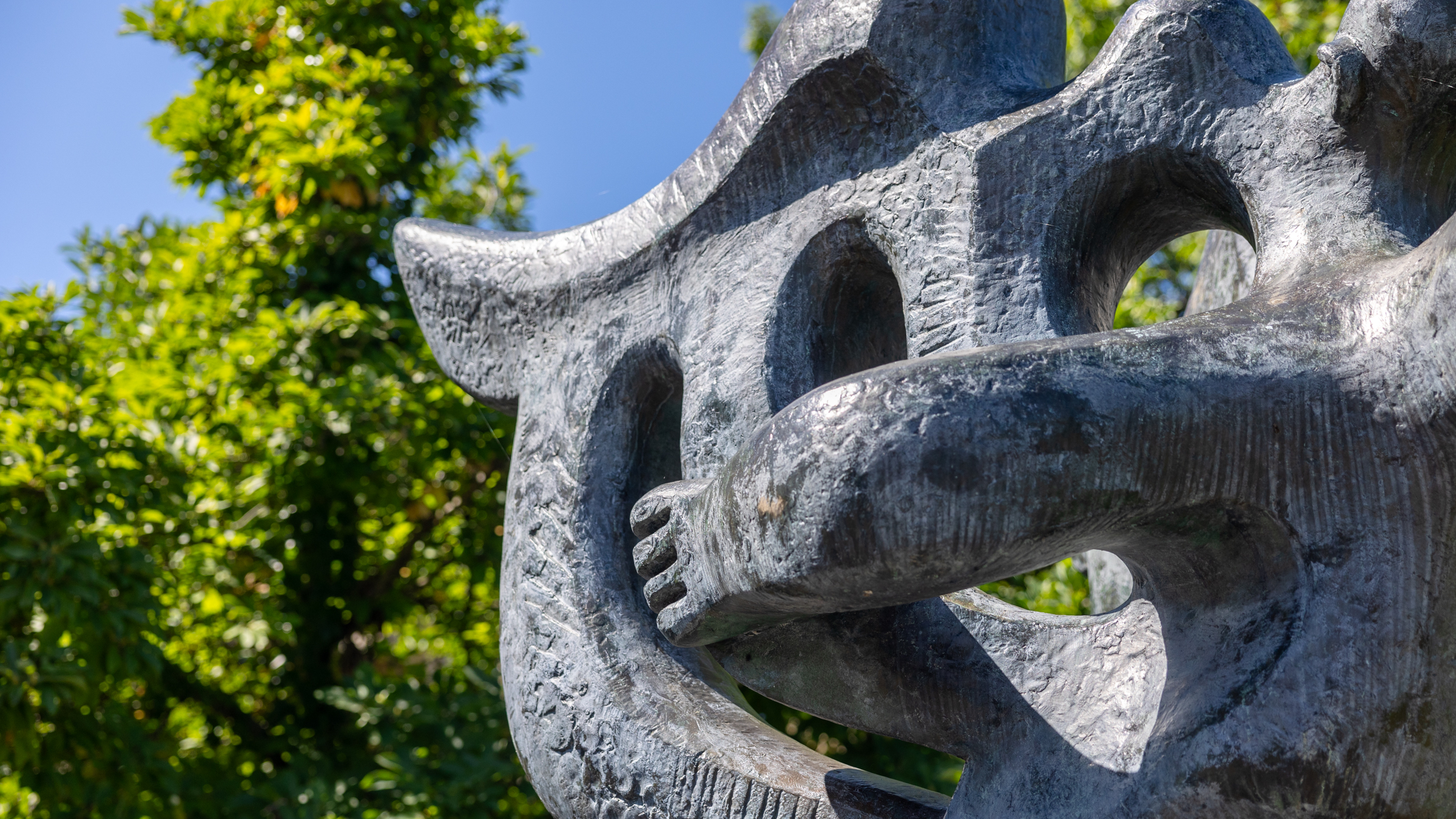 closeup of outdoor sculpture on Cornell campus as part of visual quiz