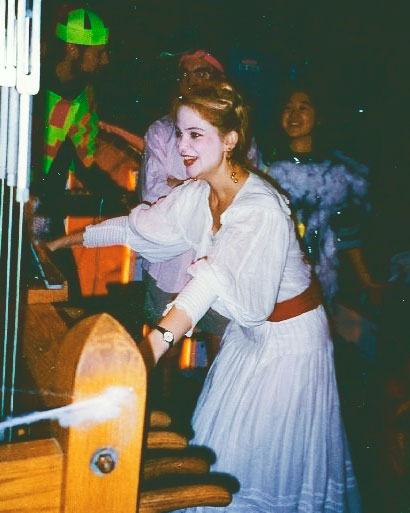 Jennifer Lory-Moran plays the chimes while dressed as the ghost of Jennie McGraw during Halloween in 1995.