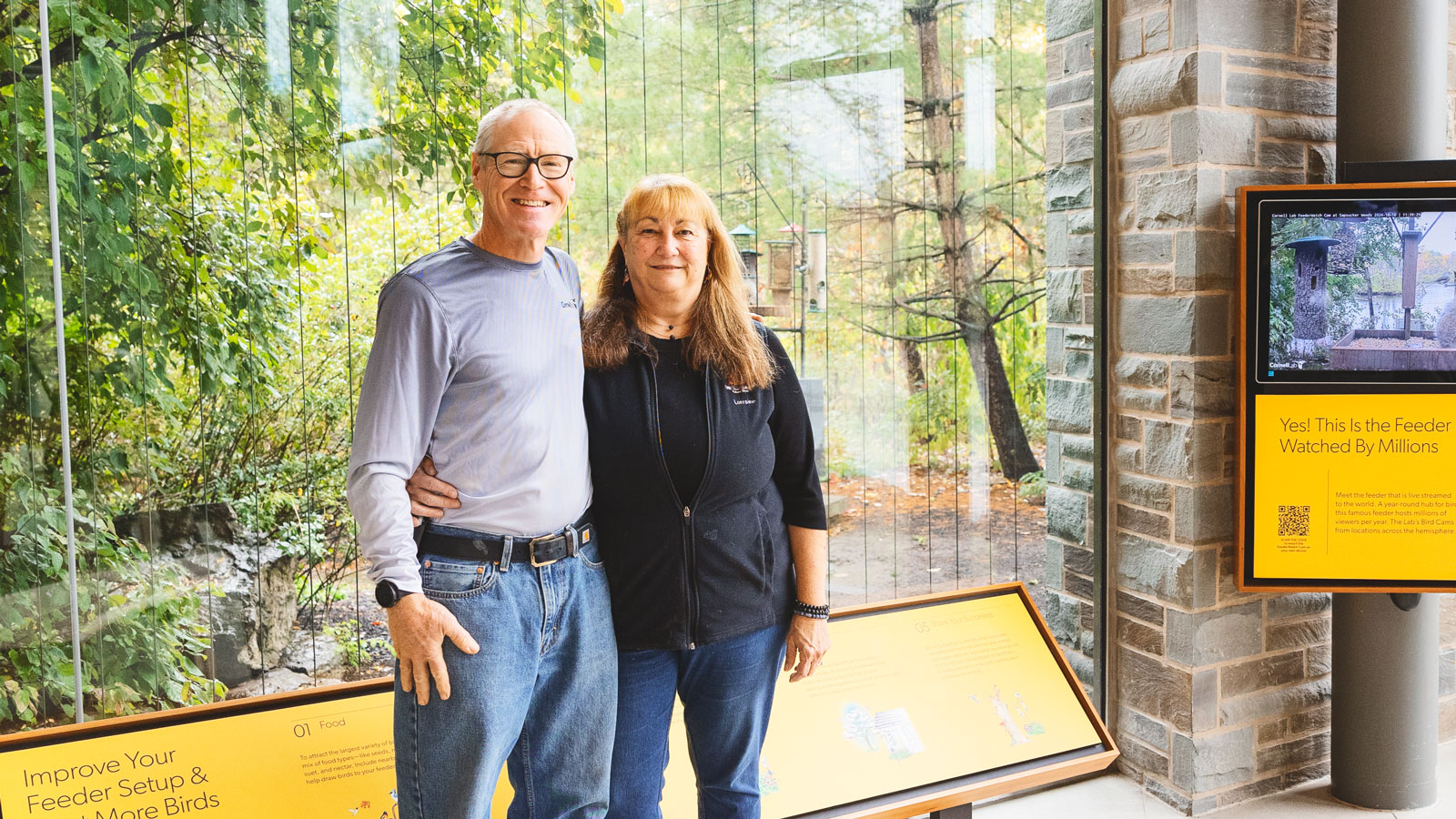 Wild Birds Unlimited store owners Dave and Lorraine Treacy '81 at the Lab of Ornithology.