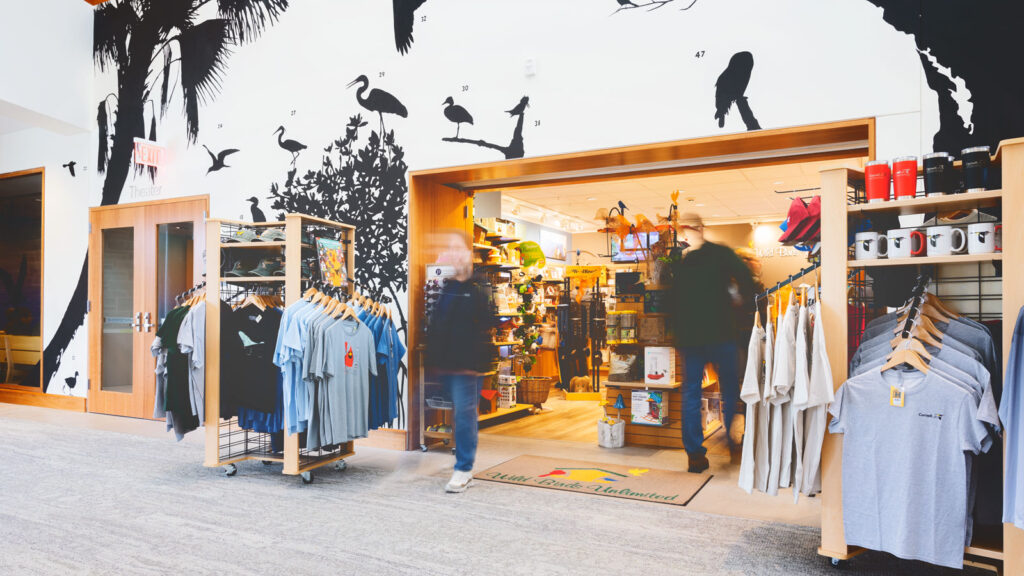 The entrance of the Wild Birds Unlimited store at the Lab of Ornithology.