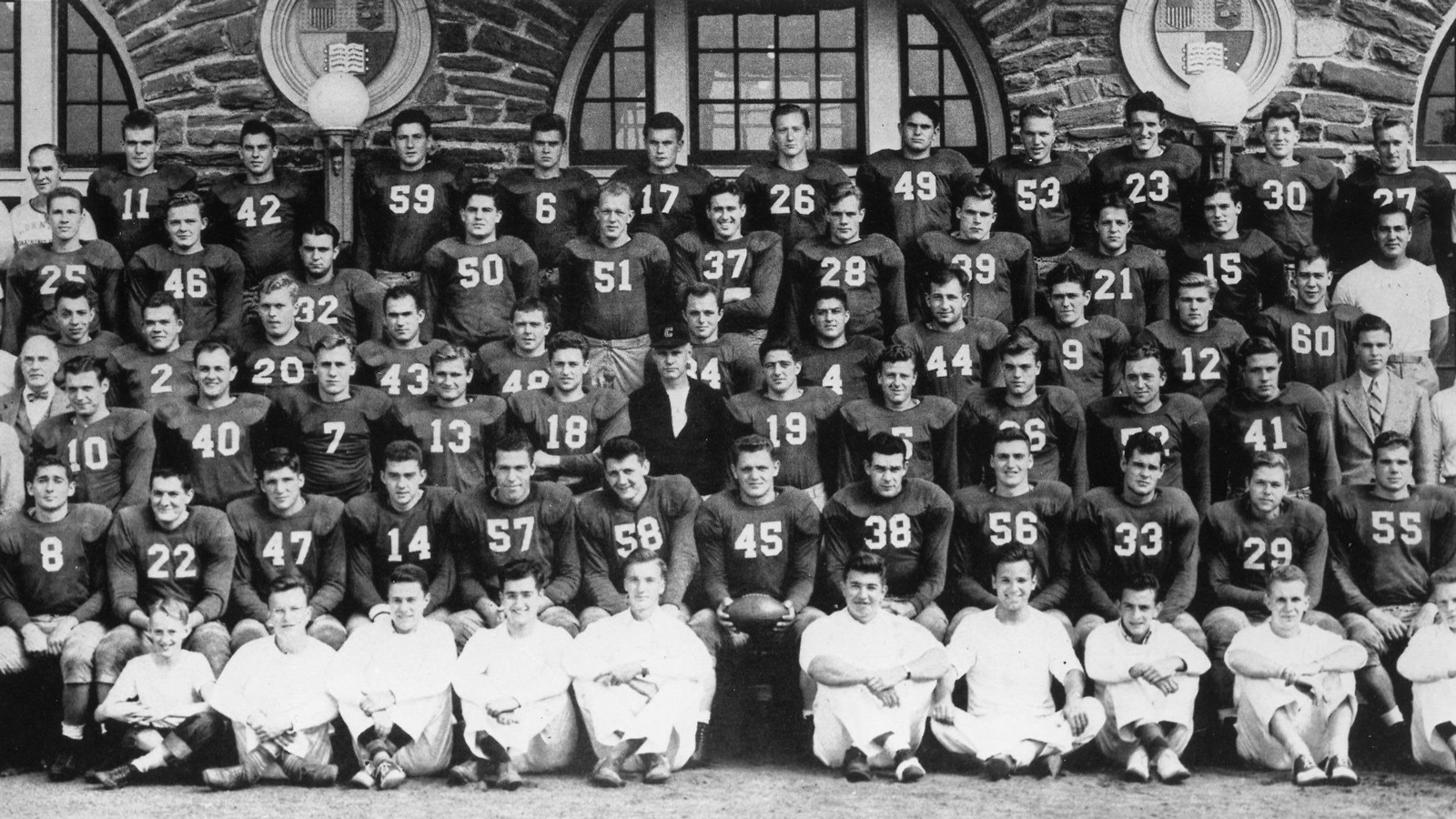 Detail of a group shot of the 1940 Cornell Big Red football team