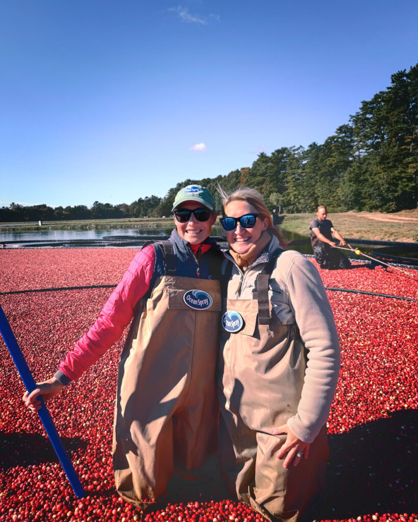 Sisters Alison Gilmore Carr and Abigail Gilmore Anderson during cranberry harvest.