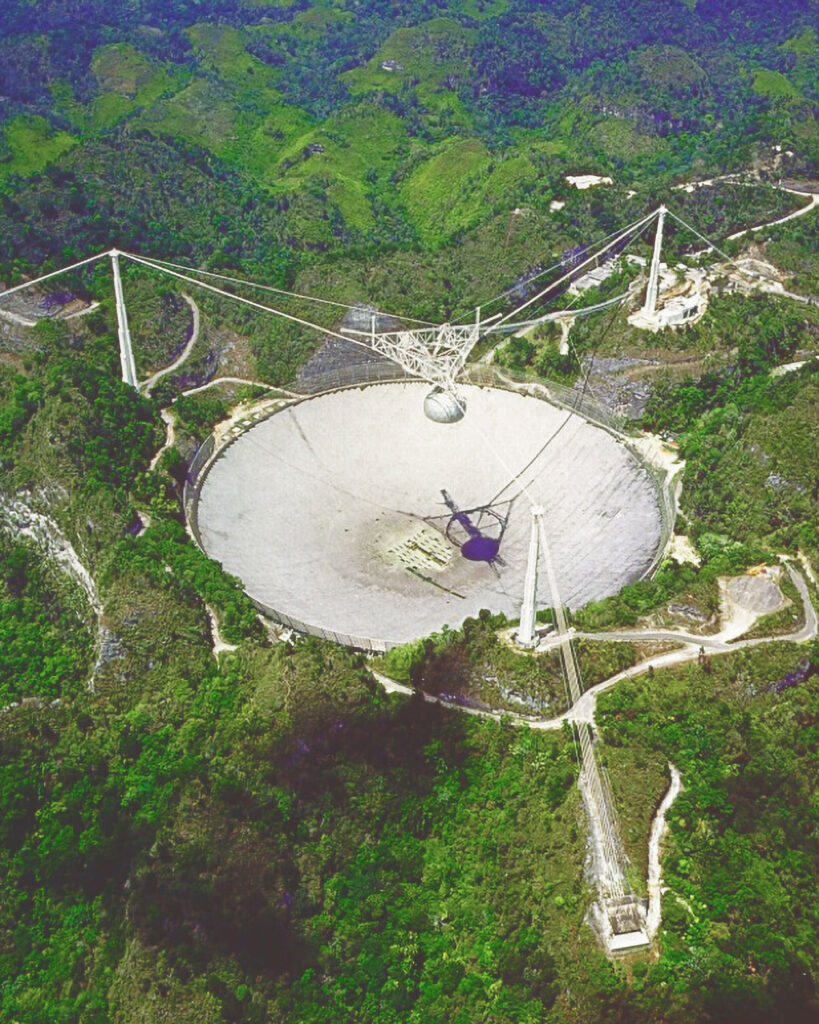 The Arecibo radio telescope dish in Puerto Rico