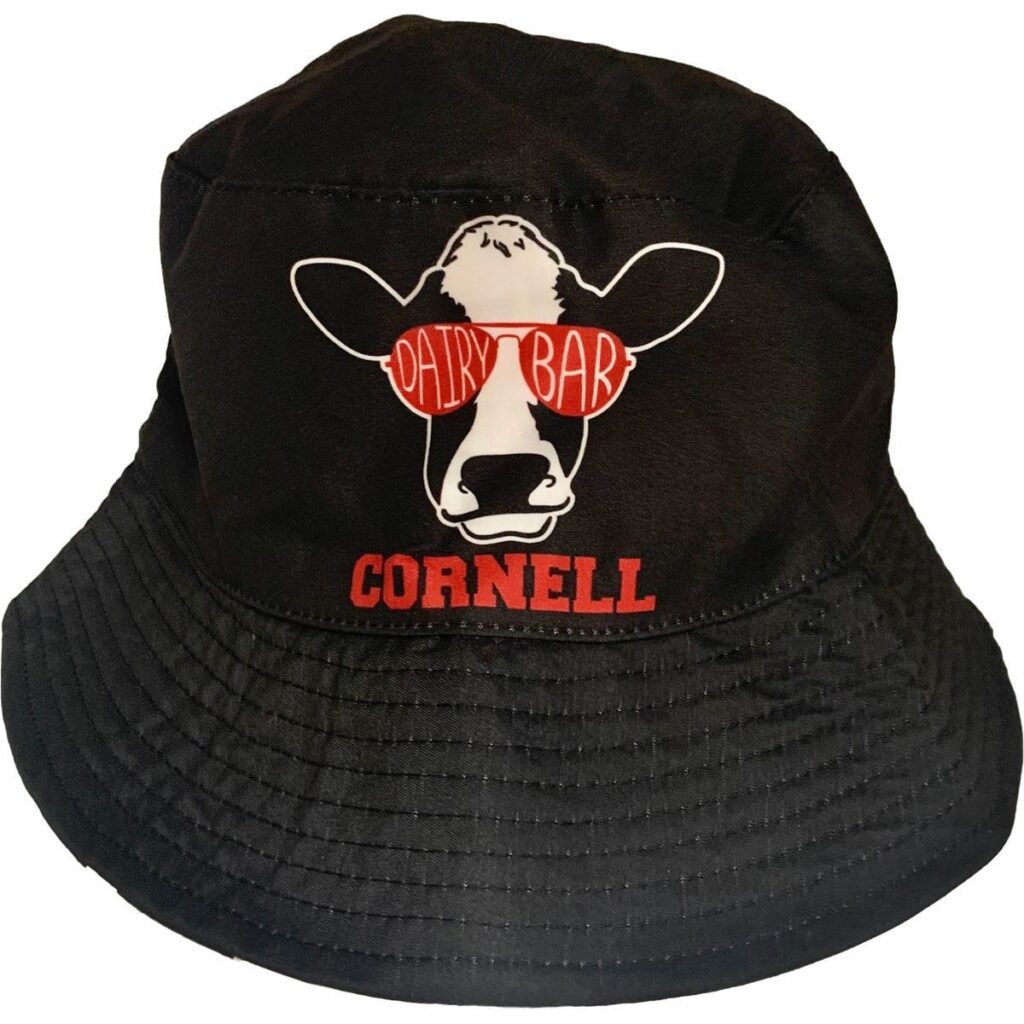 Cornell Store gift guide item: "Cornell Dairy Bar" cow bucket hat