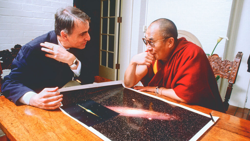 Carl Sagan and the Dalai Lama chat in 1991