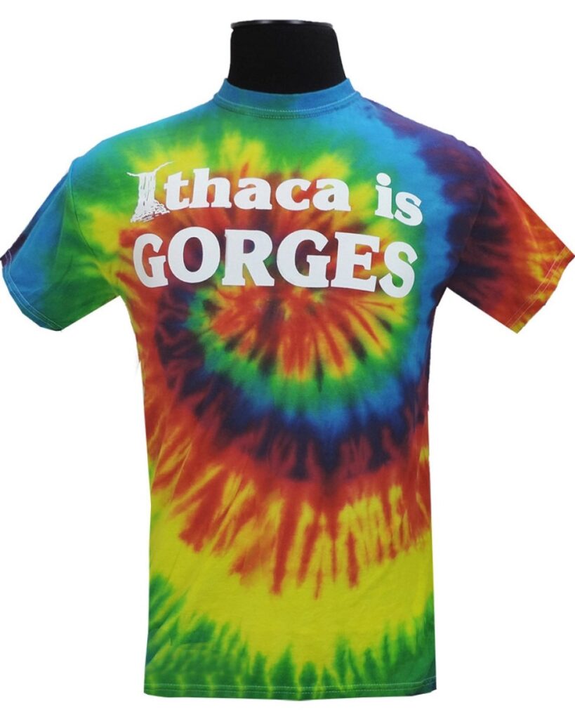 Cornell Store gift guide item: "Ithaca is Gorges" tye-die t-shirt