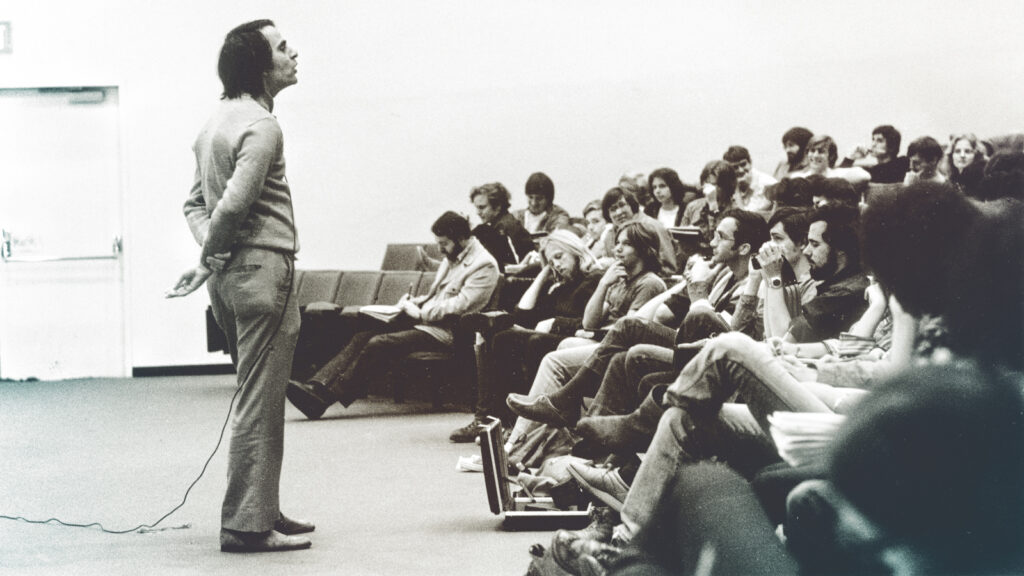 Carl Sagan, professor of astronomy, teaching a class.