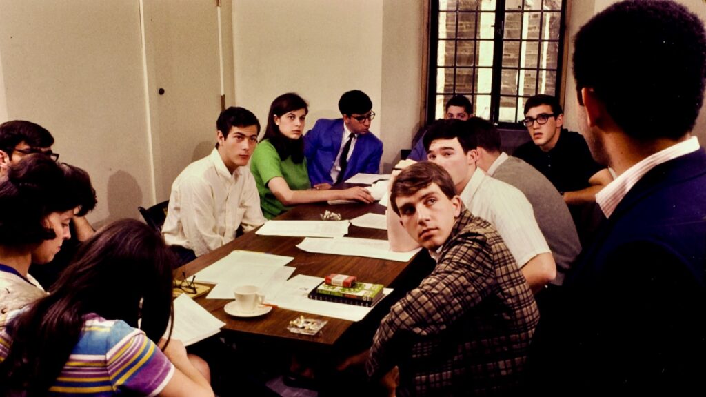 Students gathered in a room in Willard Straight Hall, 1967