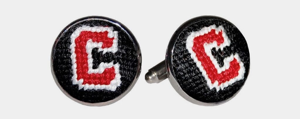 Cornell Store gift guide item: needlepoint "C" cufflinks