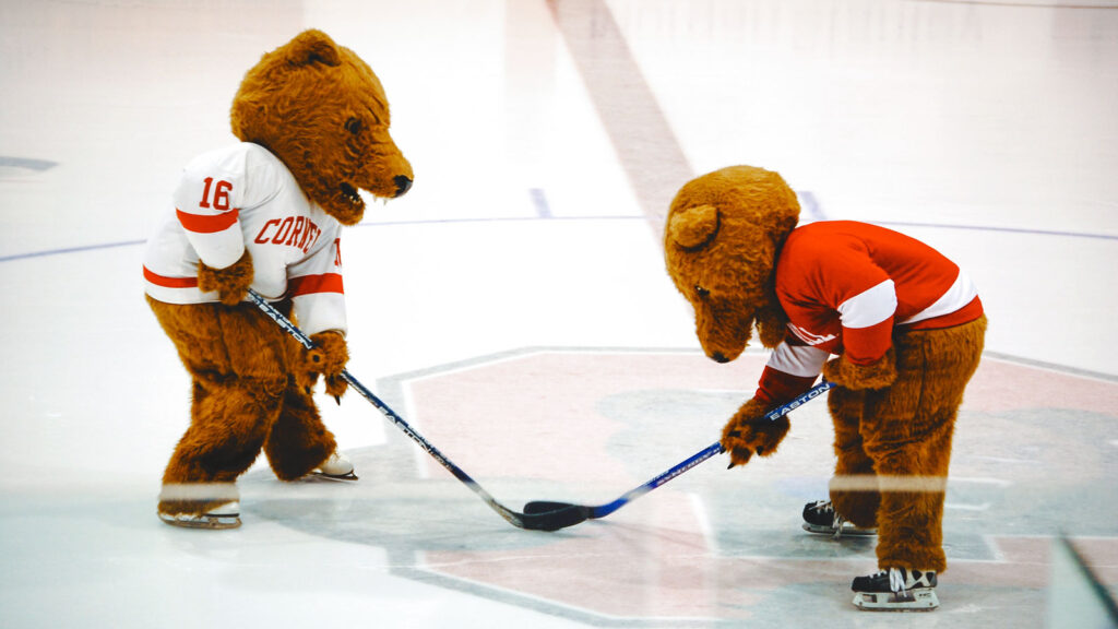 Two Big Red Bears on the ice at Lynah in the early 2000s